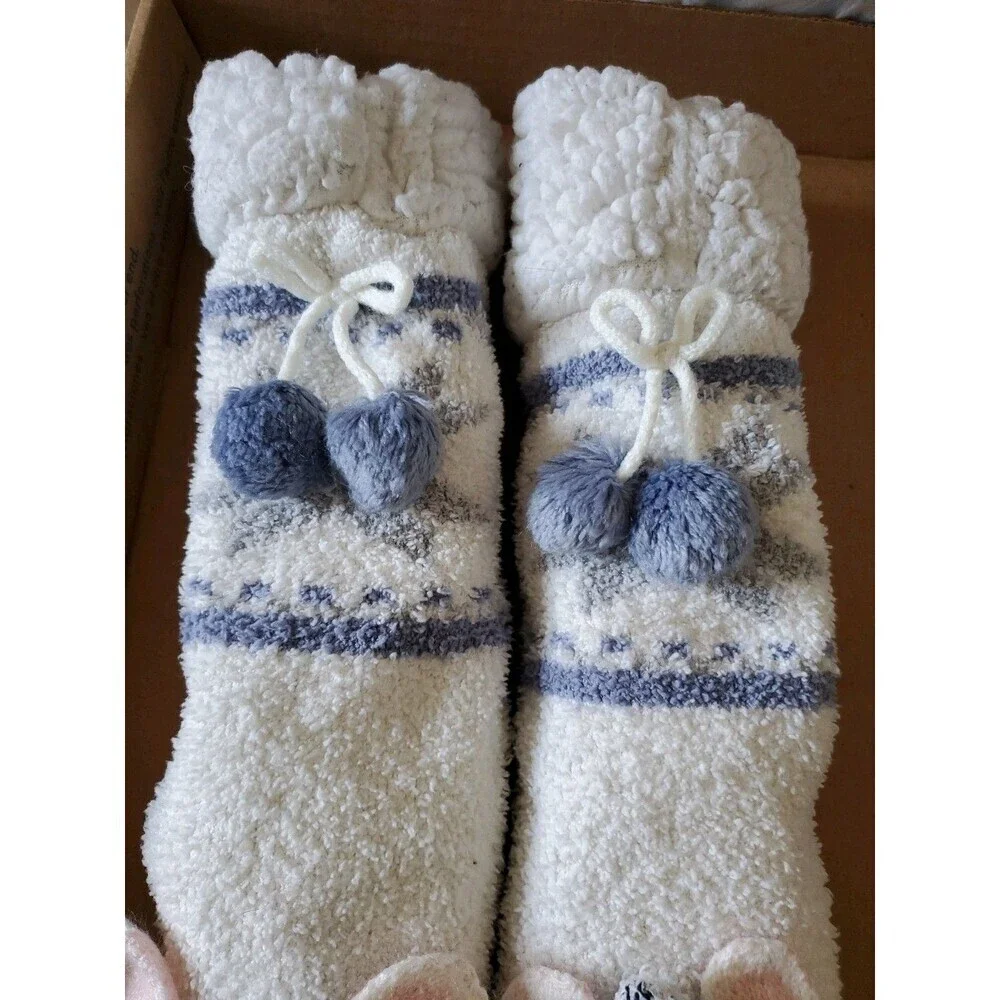 Cuddl Duds Sherpa Lined Critter Socks, Womens Size 4-10 Unicorn White‎